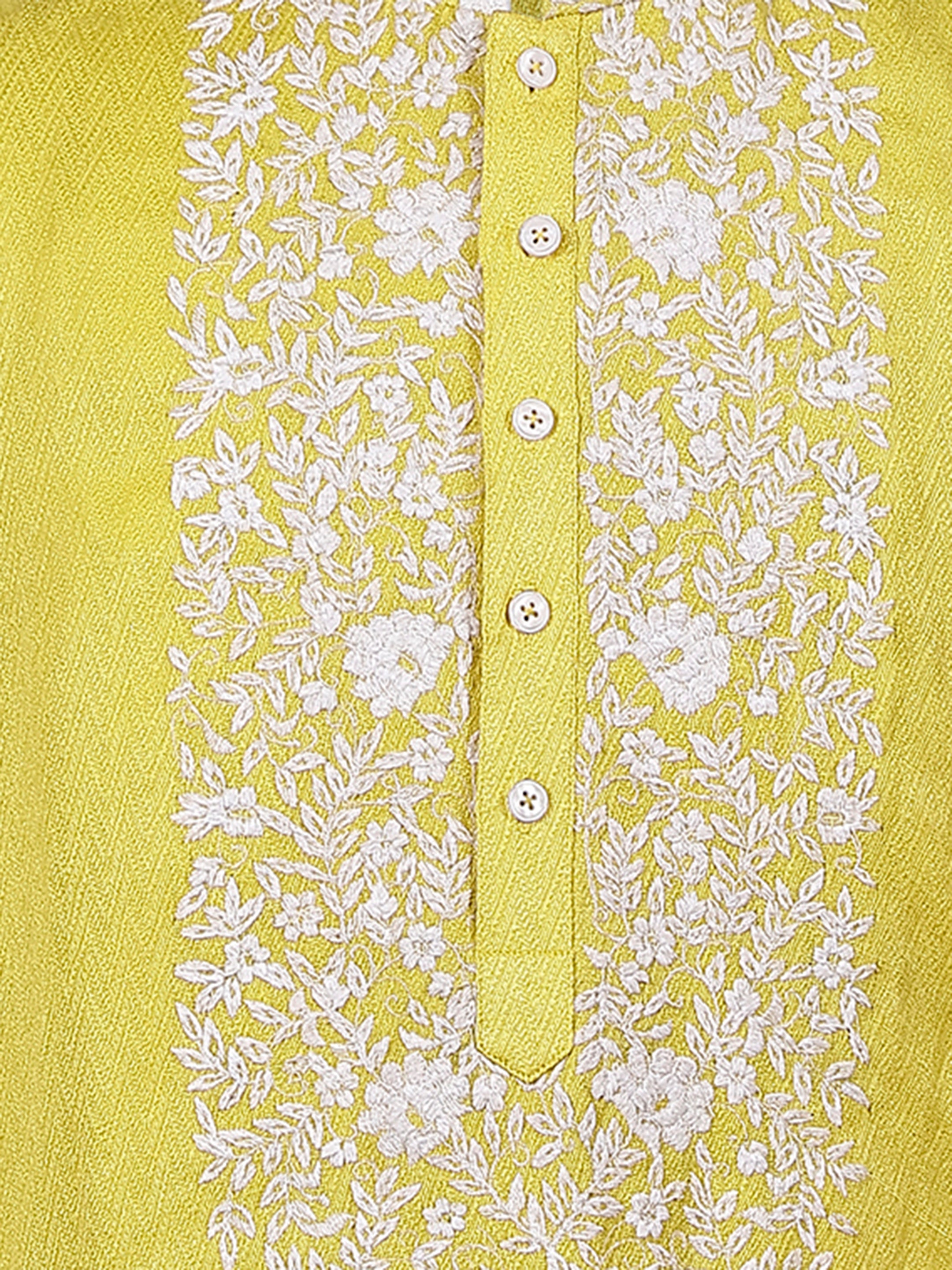 Yellow twill thread Embriodery kurta