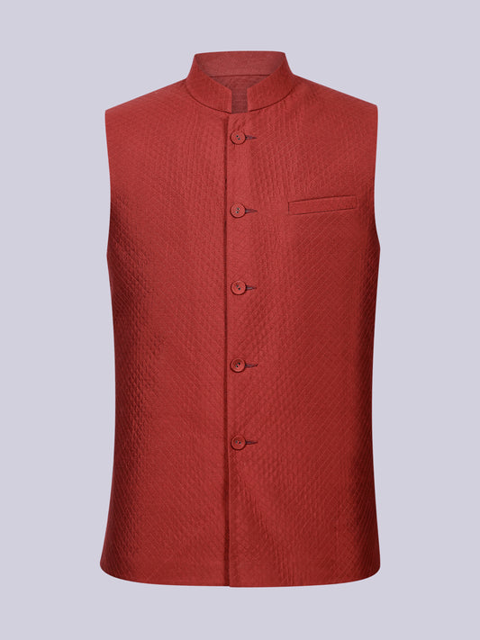 Rust Silk Quilted Nehru jacket