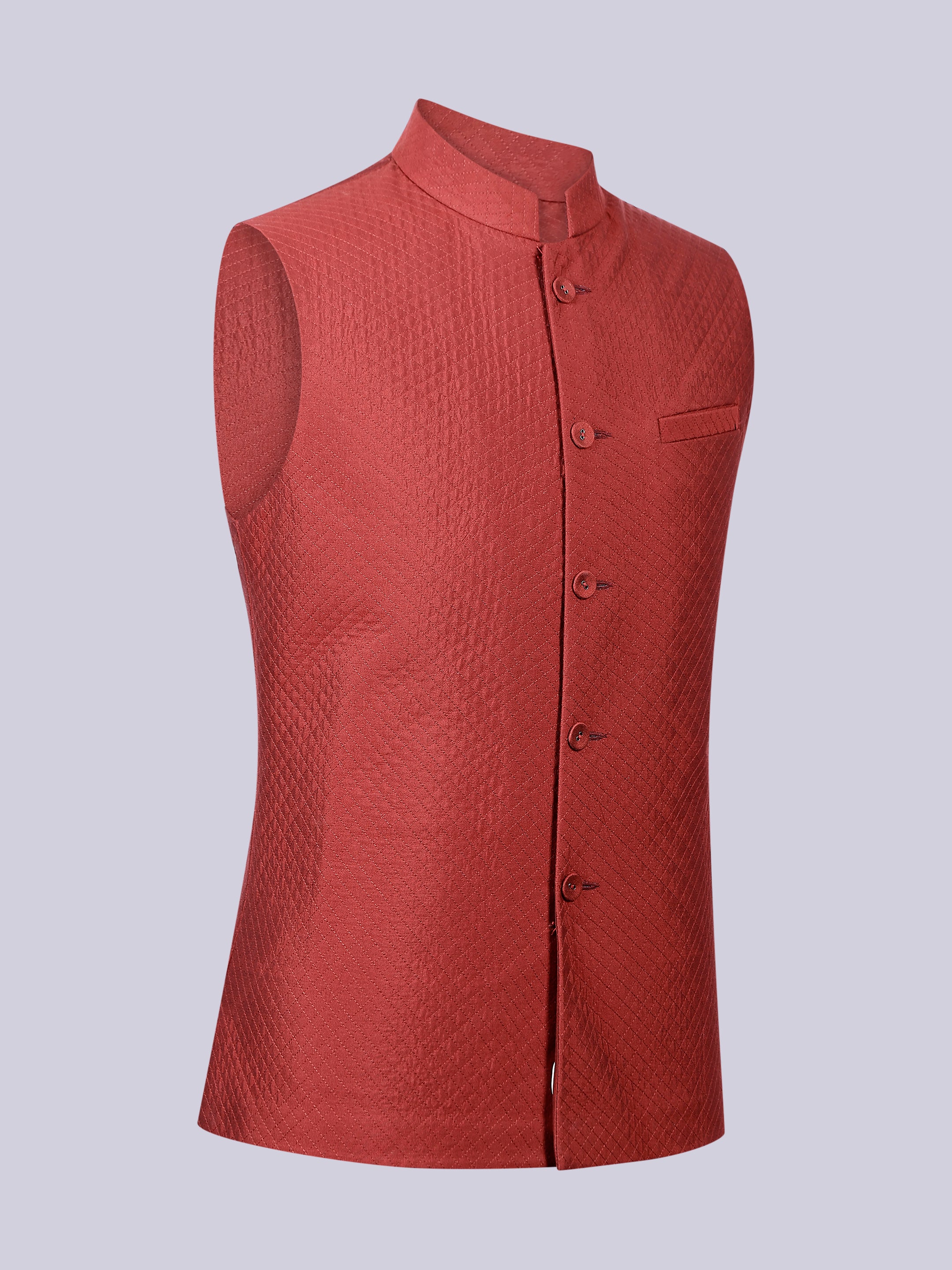 Rust Silk Quilted Nehru jacket