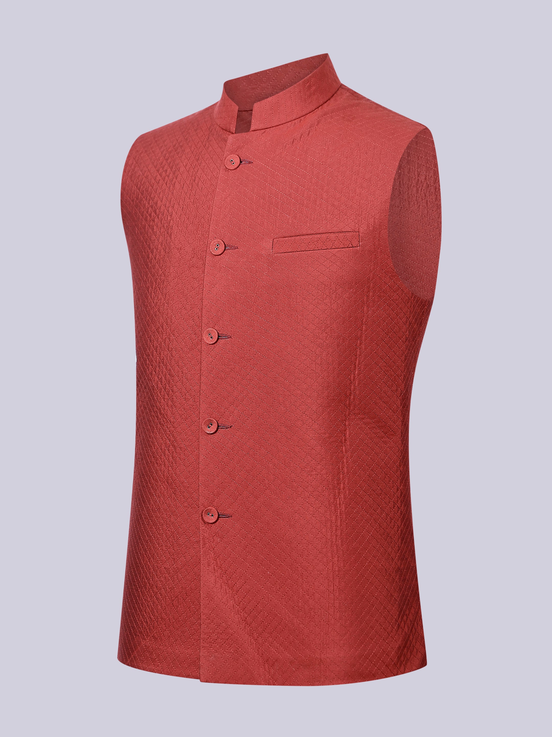 Rust Silk Quilted Nehru jacket