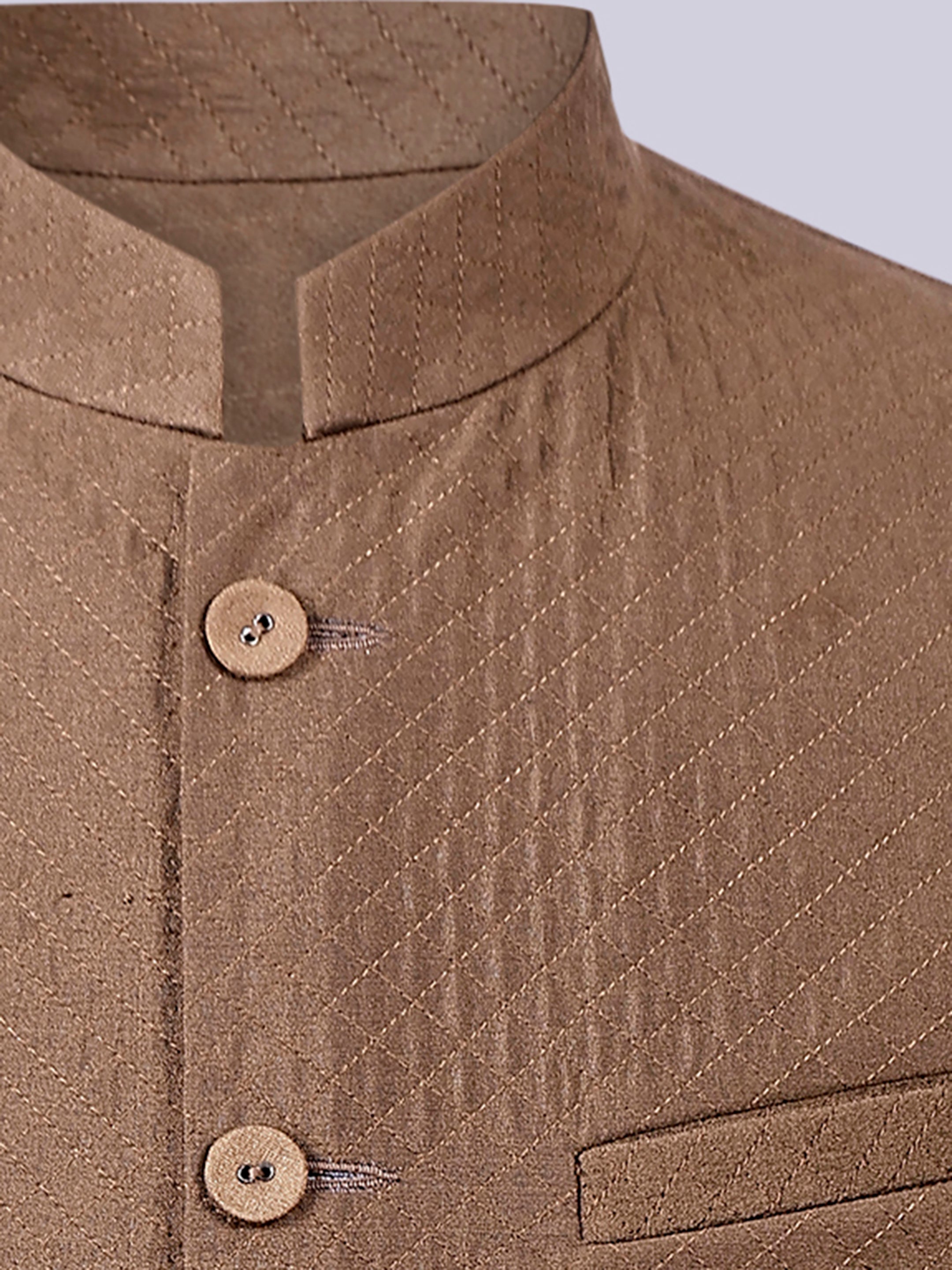 Khaki Silk Quilted Nehru jacket