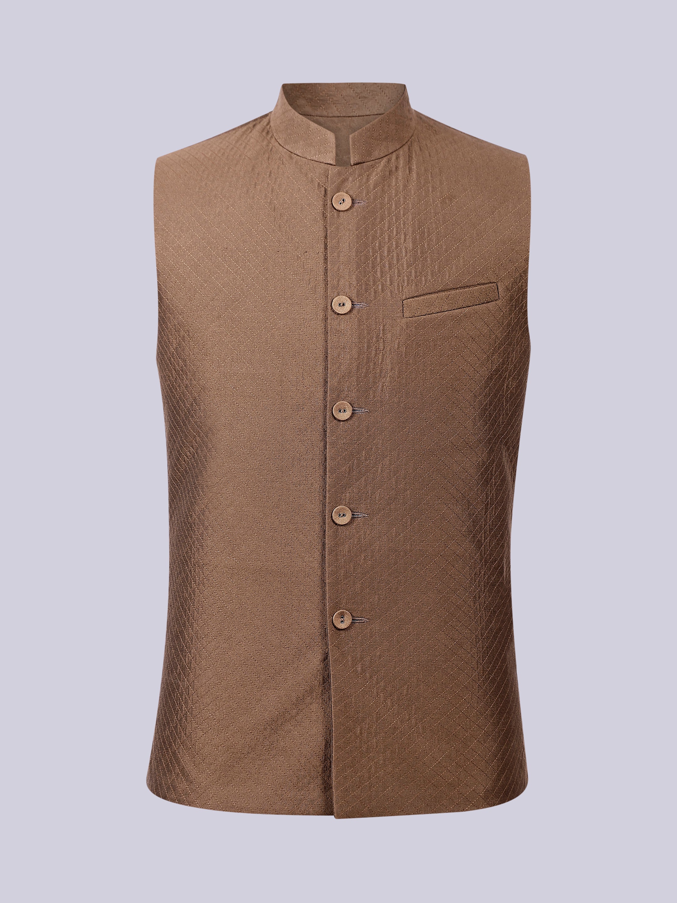 Khaki Silk Quilted Nehru jacket