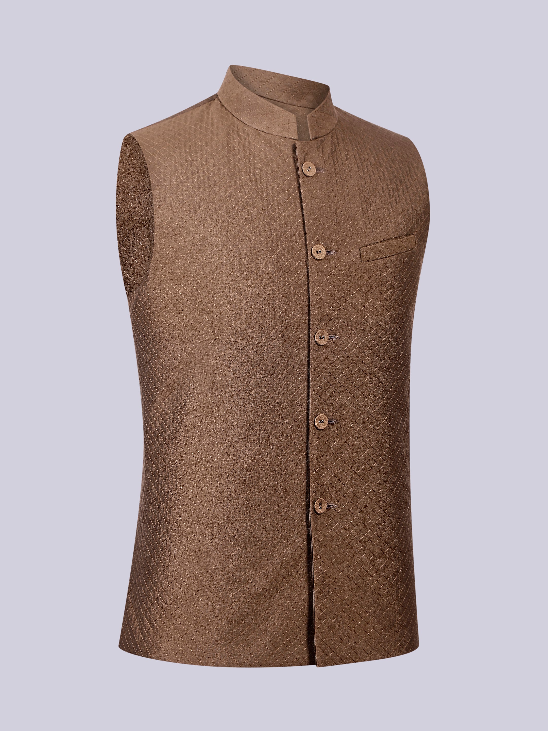 Khaki Silk Quilted Nehru jacket