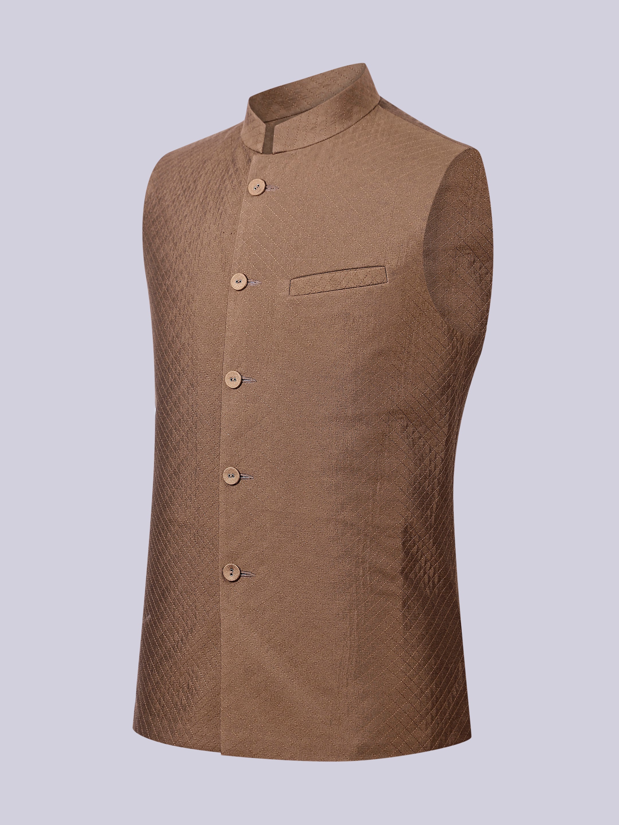 Khaki Silk Quilted Nehru jacket