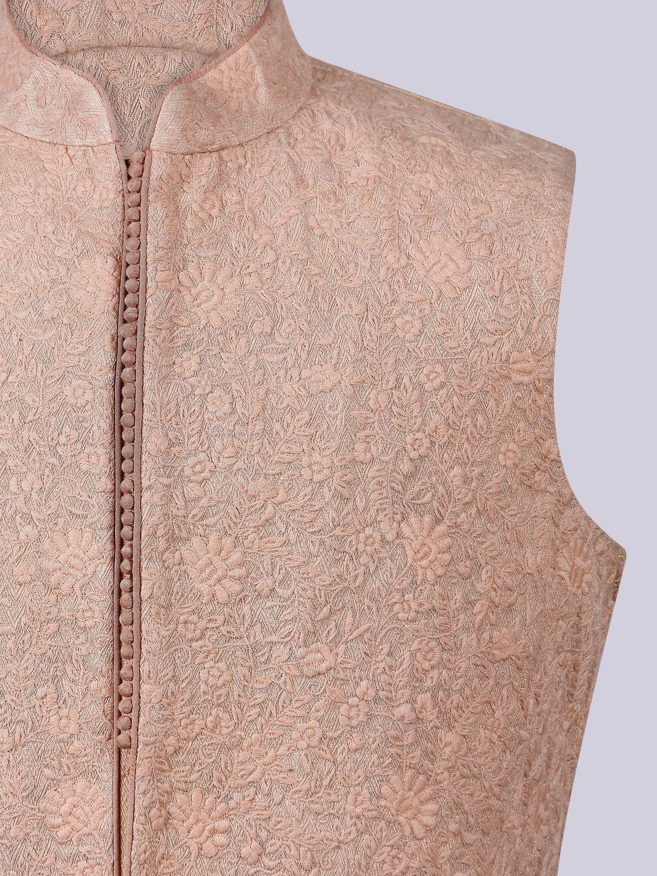 Peach self thread Embroidery Nehru Jacket