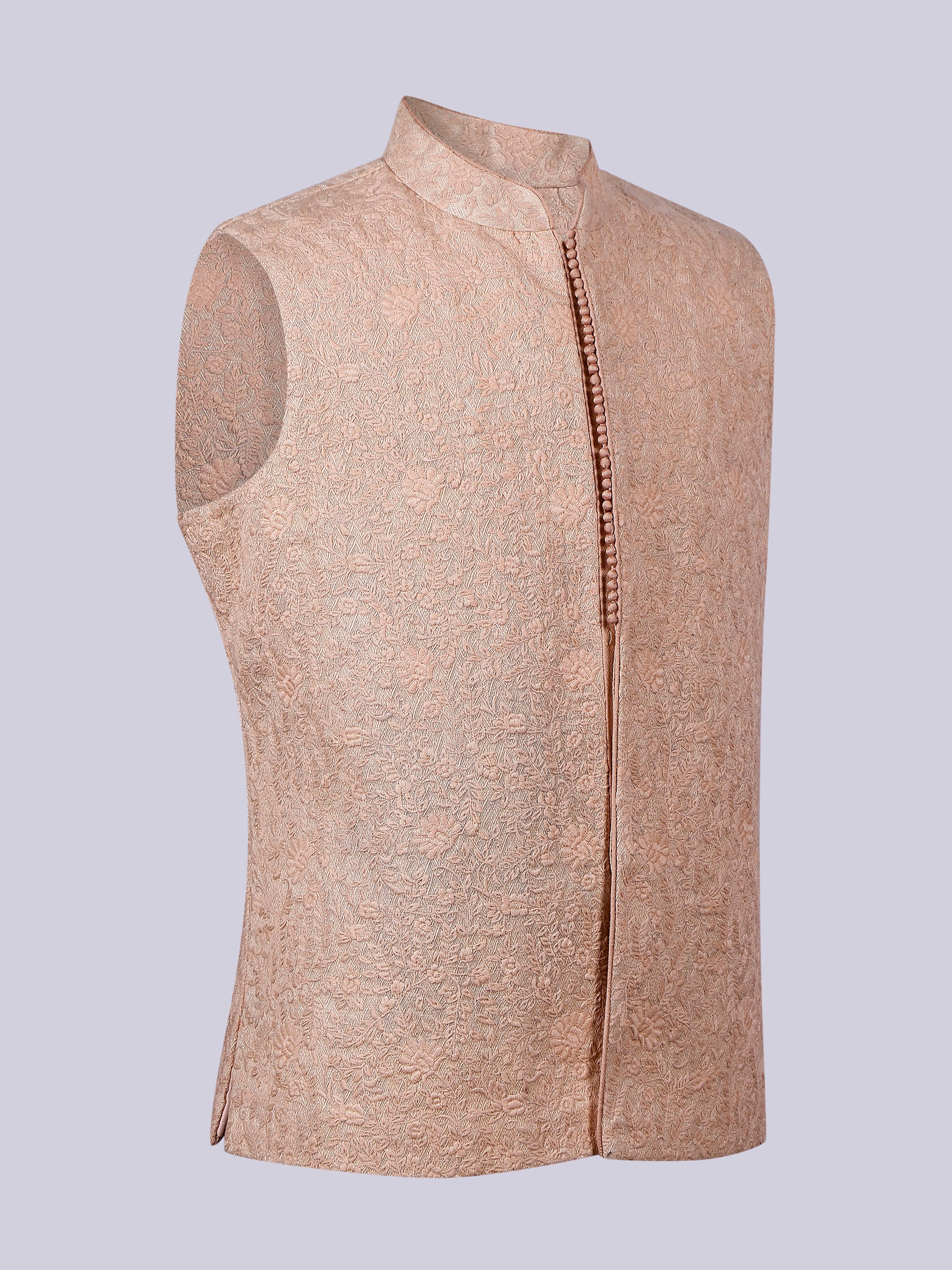 Peach self thread Embroidery Nehru Jacket