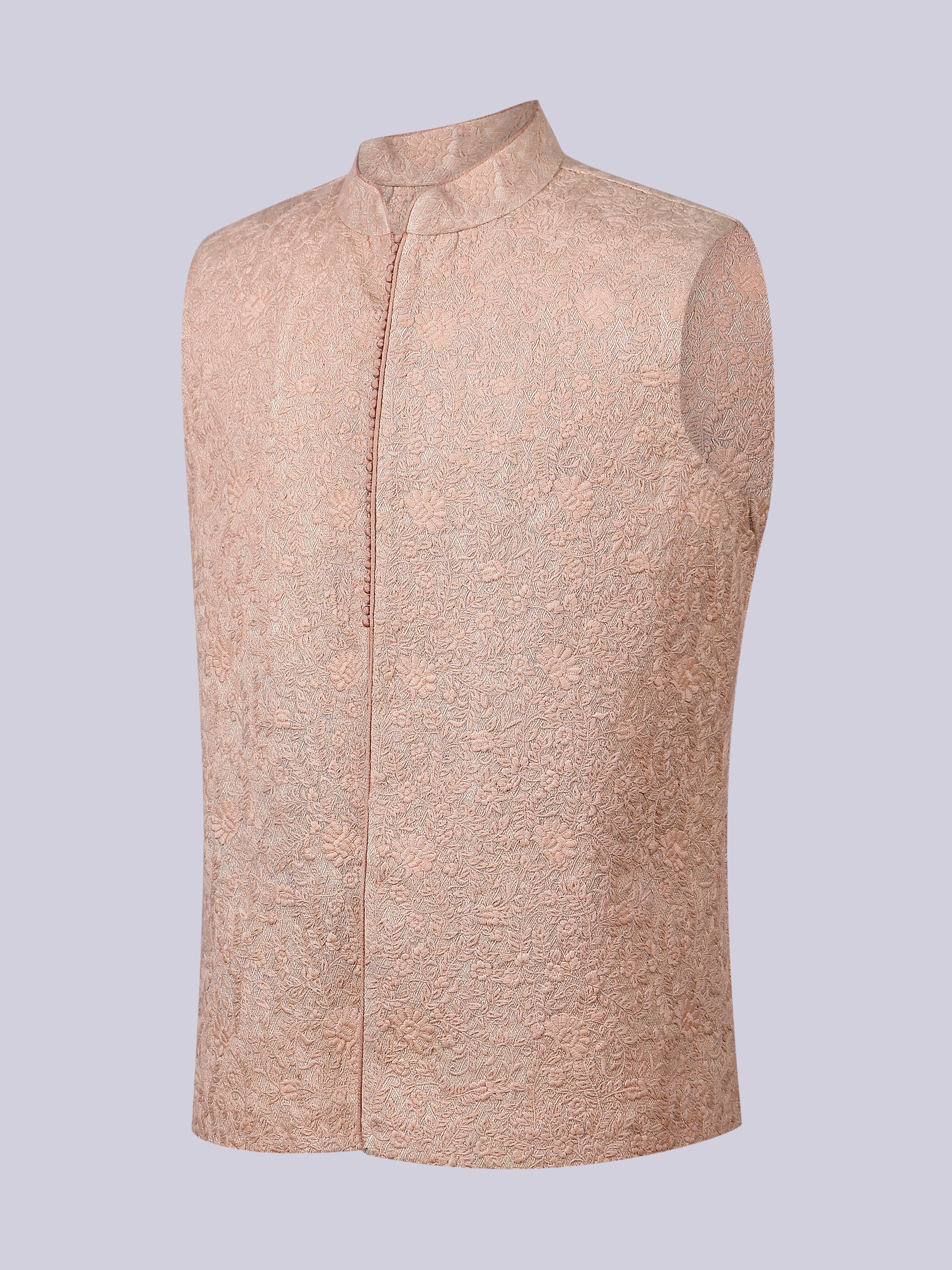 Peach self thread Embroidery Nehru Jacket