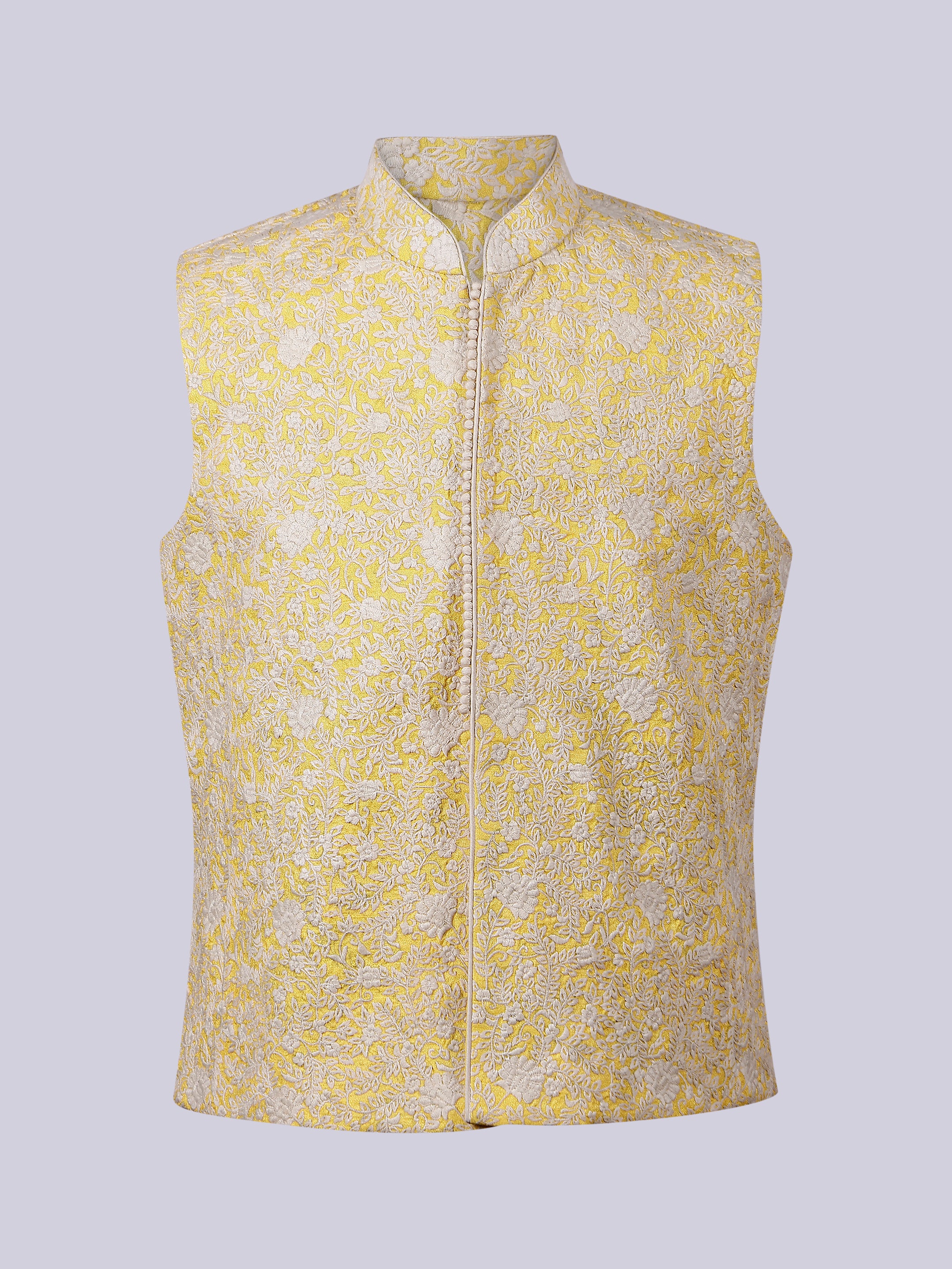 Yellow self thread Embroidery Nehru Jacket