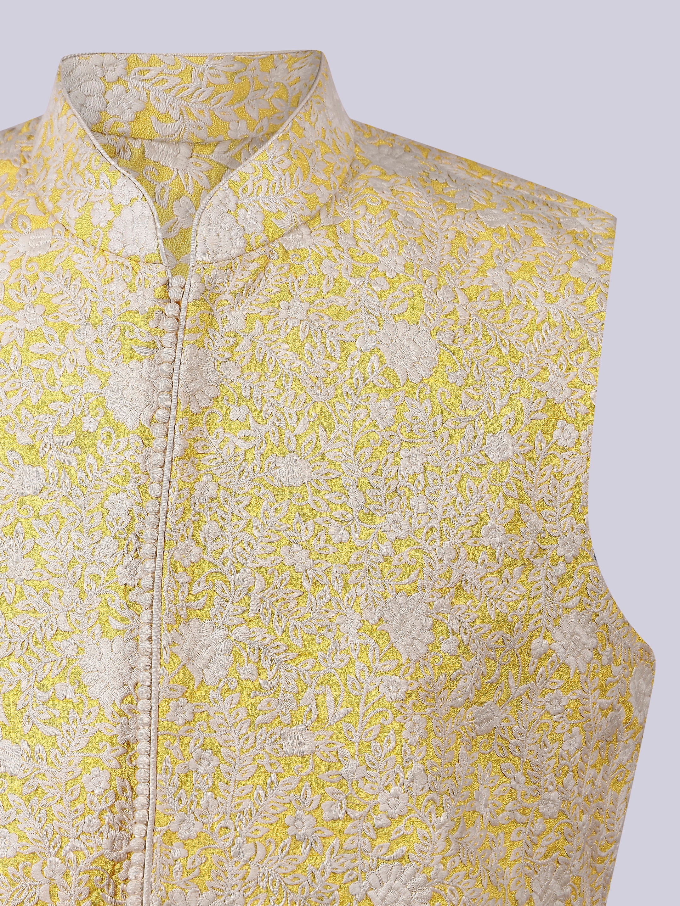 Yellow self thread Embroidery Nehru Jacket