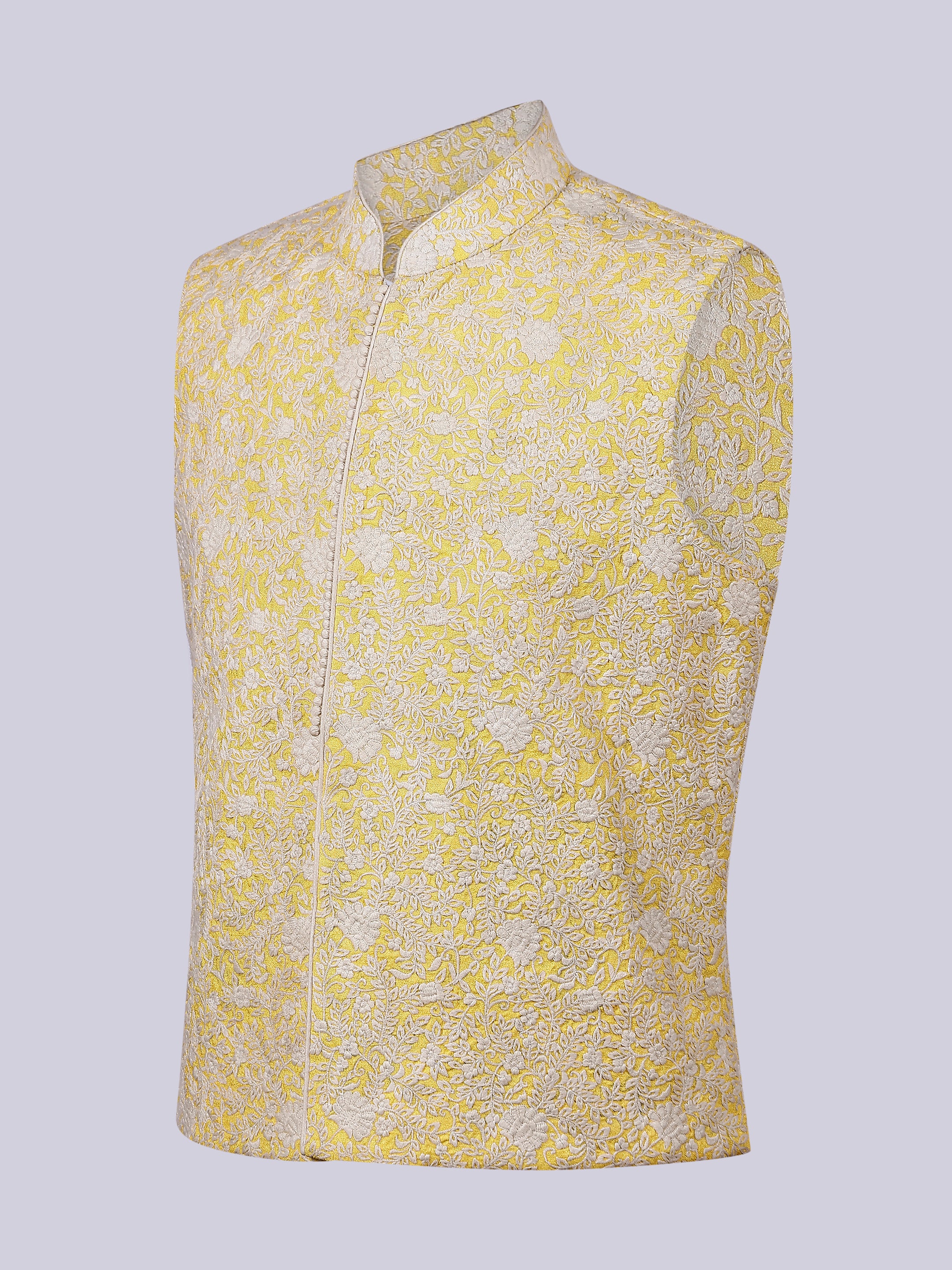 Yellow self thread Embroidery Nehru Jacket