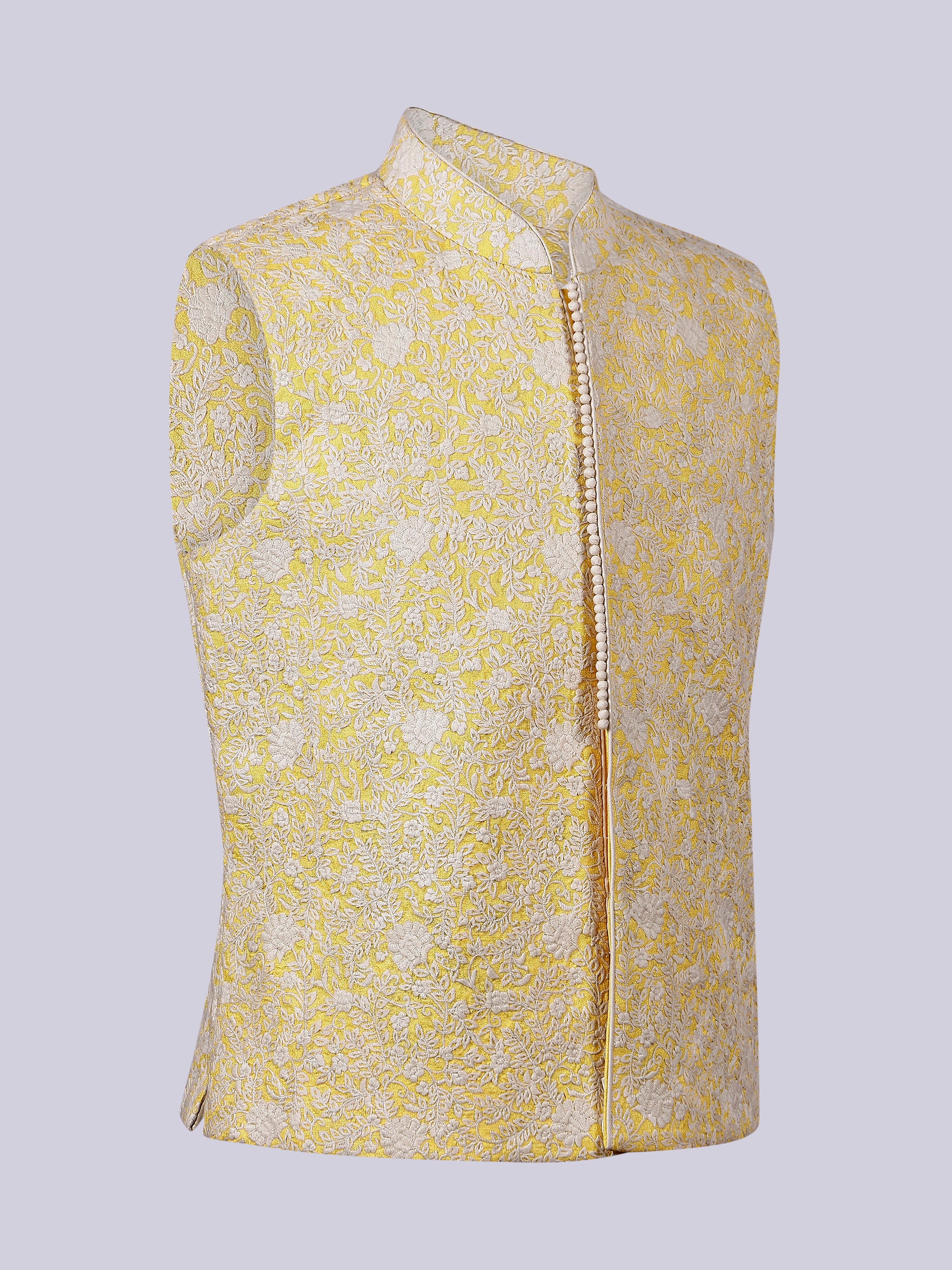 Yellow self thread Embroidery Nehru Jacket