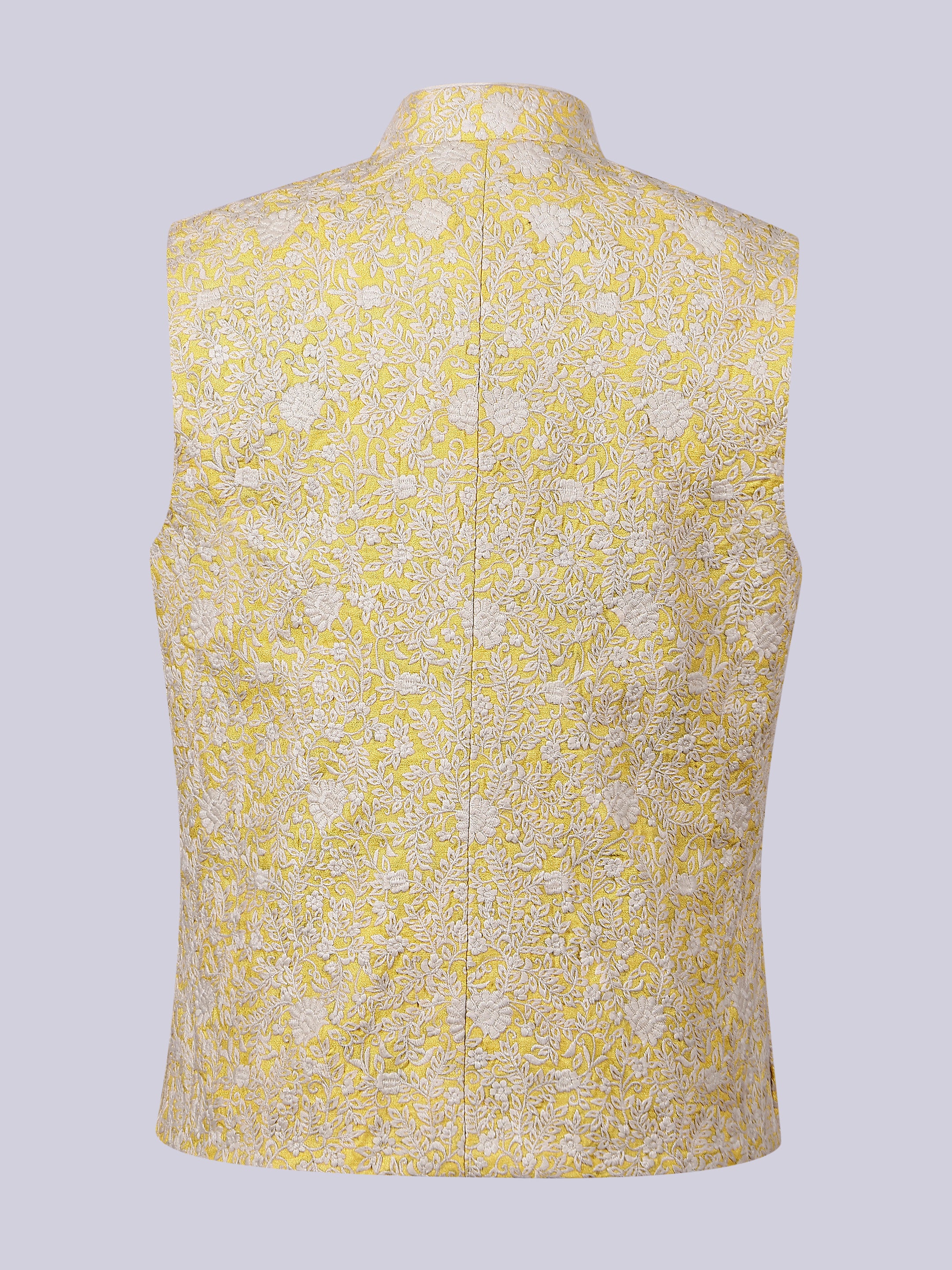 Yellow self thread Embroidery Nehru Jacket