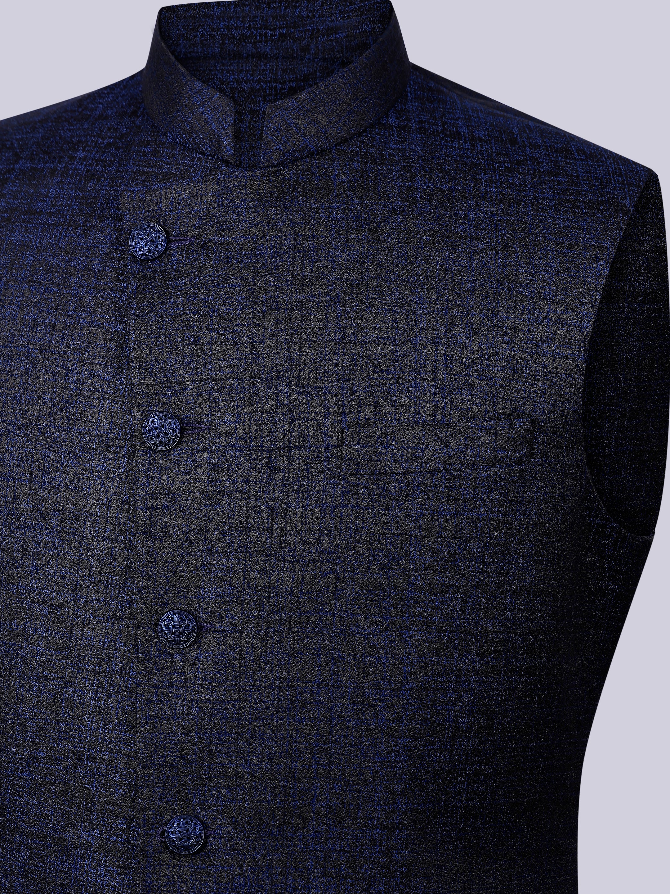 Metallic blue asymmetrical Cut Nehru jacket