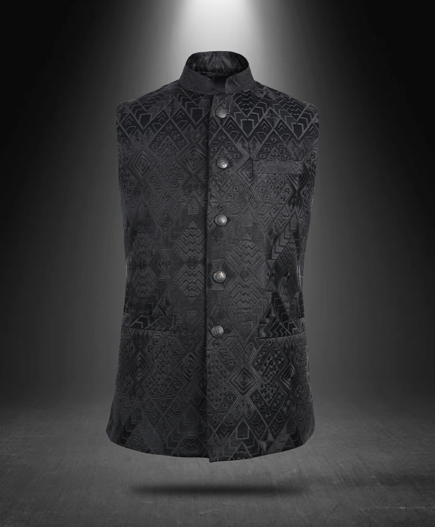 Geo Embroidered Cotton Nehru Jacket