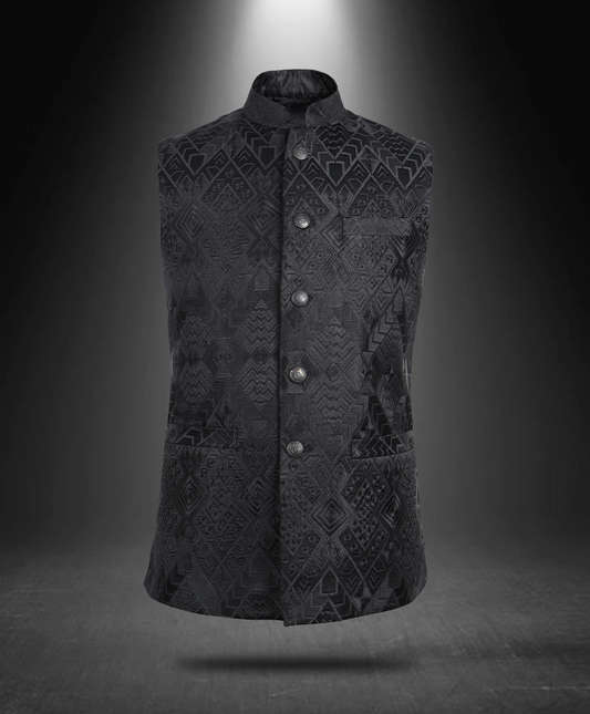 Geo Embroidered Cotton Nehru Jacket