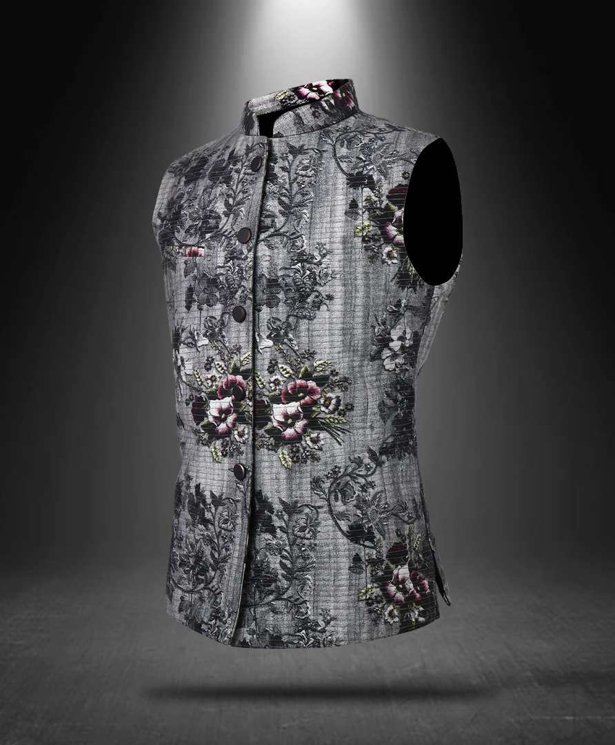 Printed Quilted Nehru Jacket