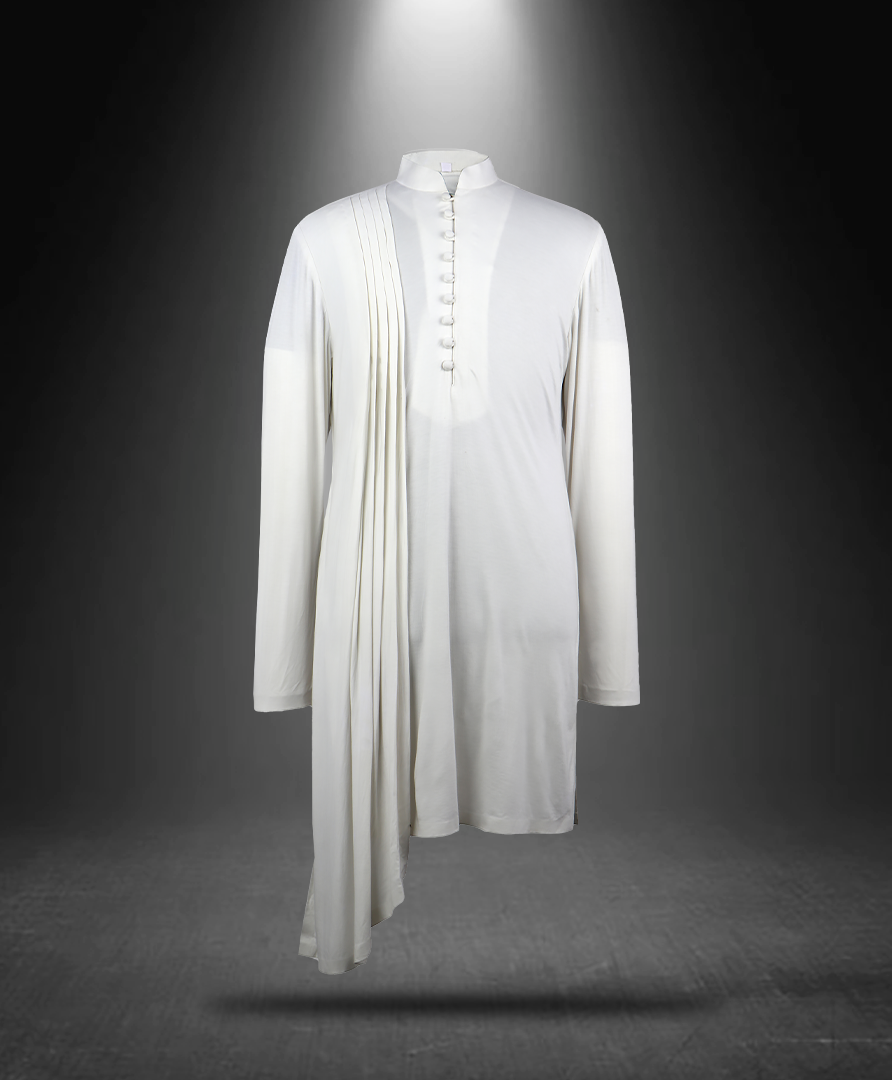 Men Off-White Side Drape Kurta