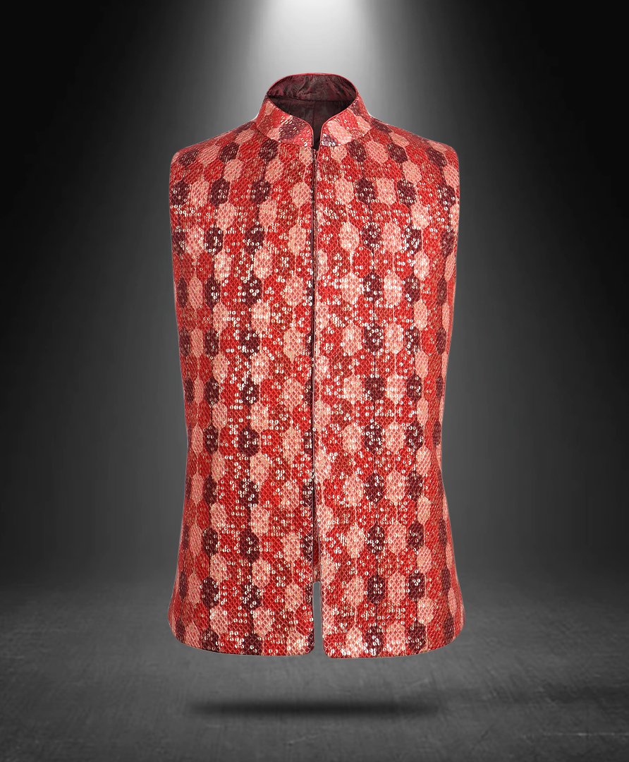 Printed Sequence Nehru Jacket