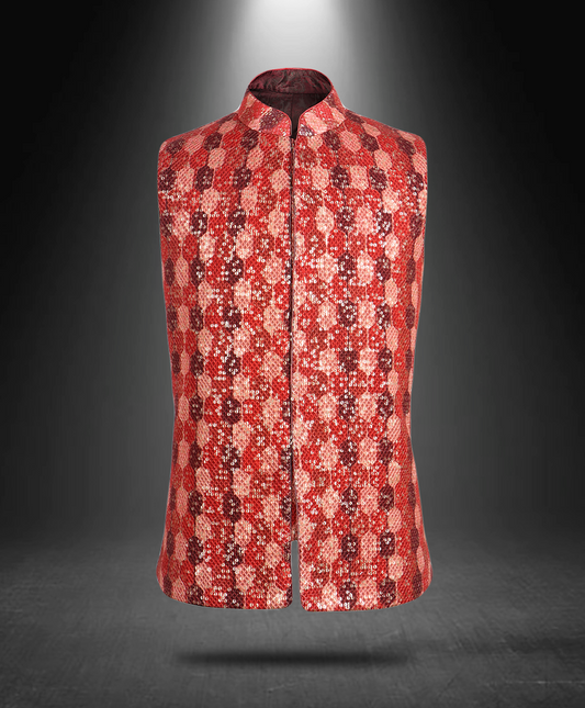 Printed Sequence Nehru Jacket