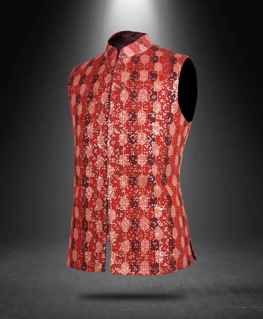 Printed Sequence Nehru Jacket