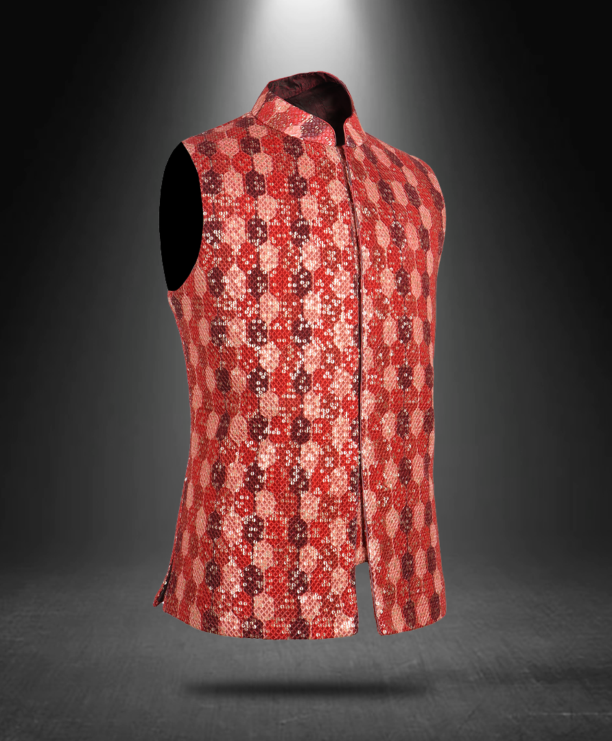 Printed Sequence Nehru Jacket